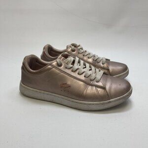 Lacoste Carnaby EVO Metallic Light Pink Sneakers Preppy Womens Size 7.5 US